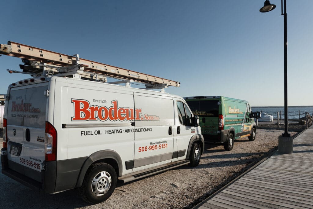 Brodeur and Sons HVAC technician working on heating system in Dartmouth